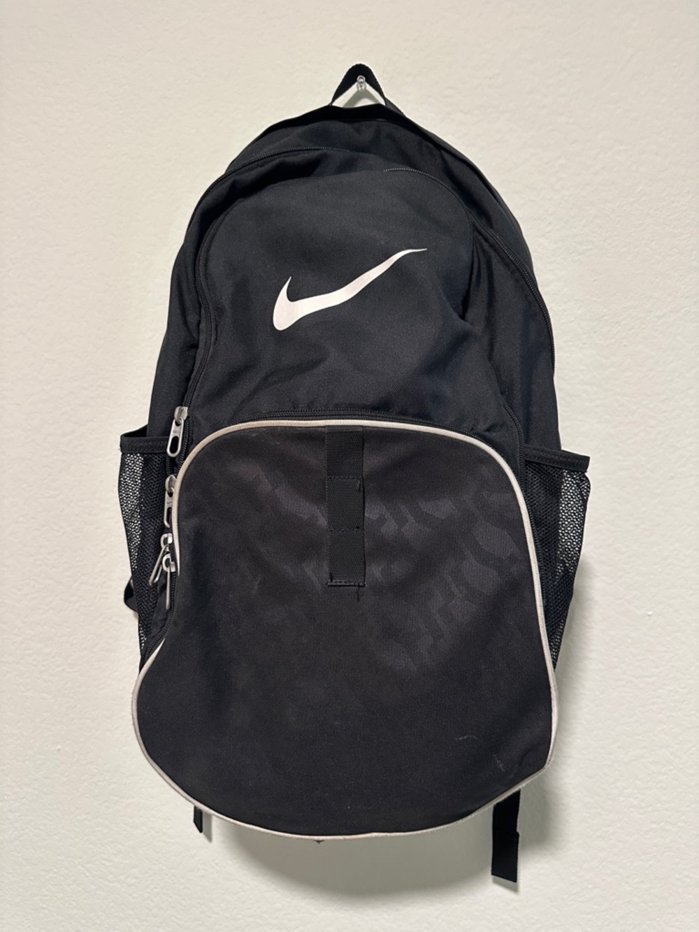 Nike Black Backpack with White Swoosh and Piping